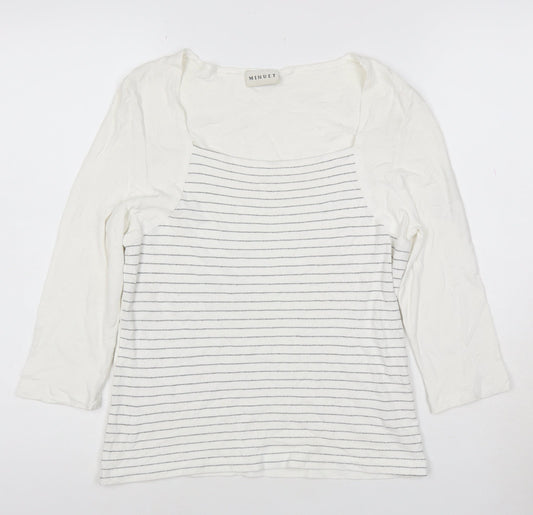 Minuet Women’s White Striped Jersey 3/4 Sleeve T-Shirt Size 12