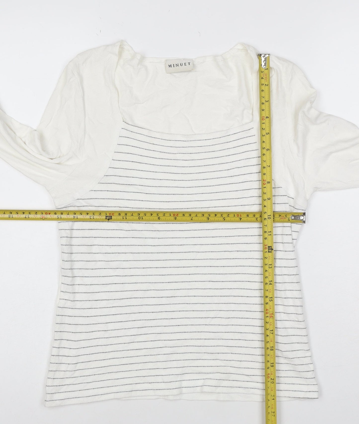 Minuet Women’s White Striped Jersey 3/4 Sleeve T-Shirt Size 12