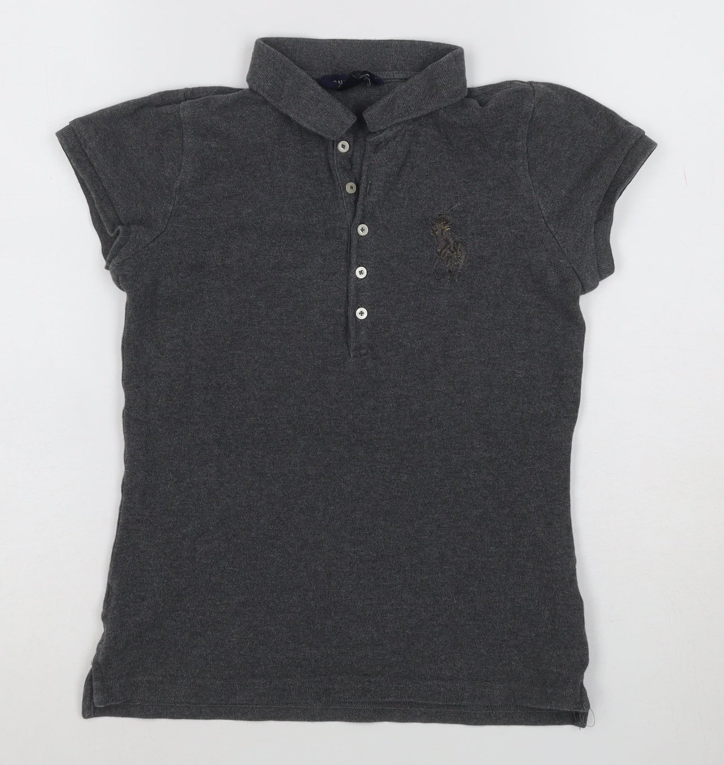 Ralph Lauren Womens Charcoal Grey Polo Shirt L Classic Short Sleeve Cotton