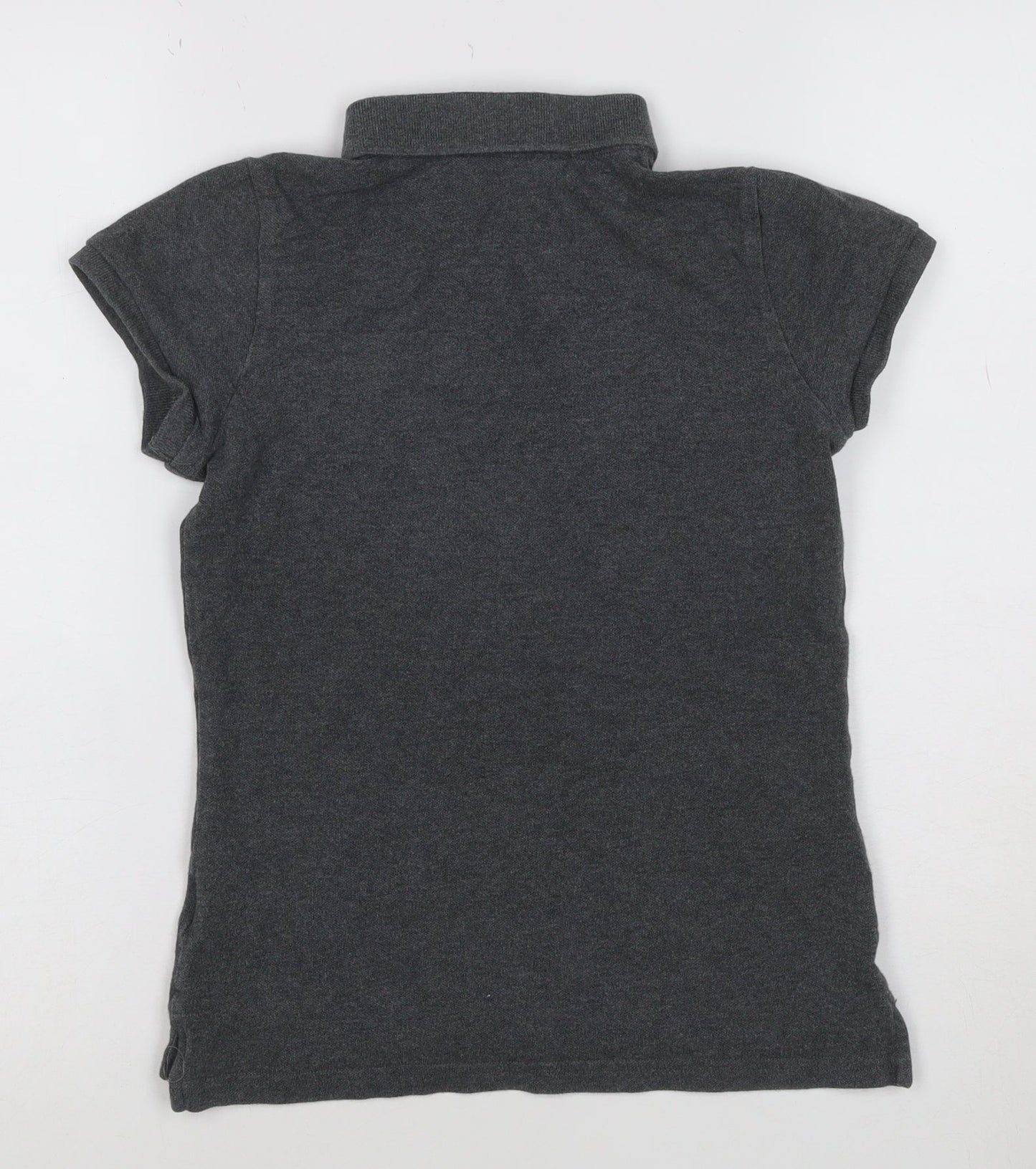 Ralph Lauren Womens Charcoal Grey Polo Shirt L Classic Short Sleeve Cotton