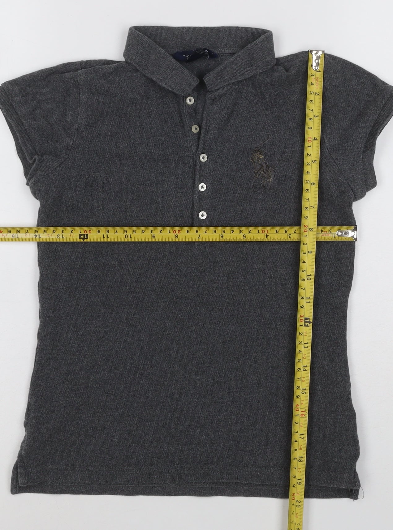 Ralph Lauren Womens Charcoal Grey Polo Shirt L Classic Short Sleeve Cotton