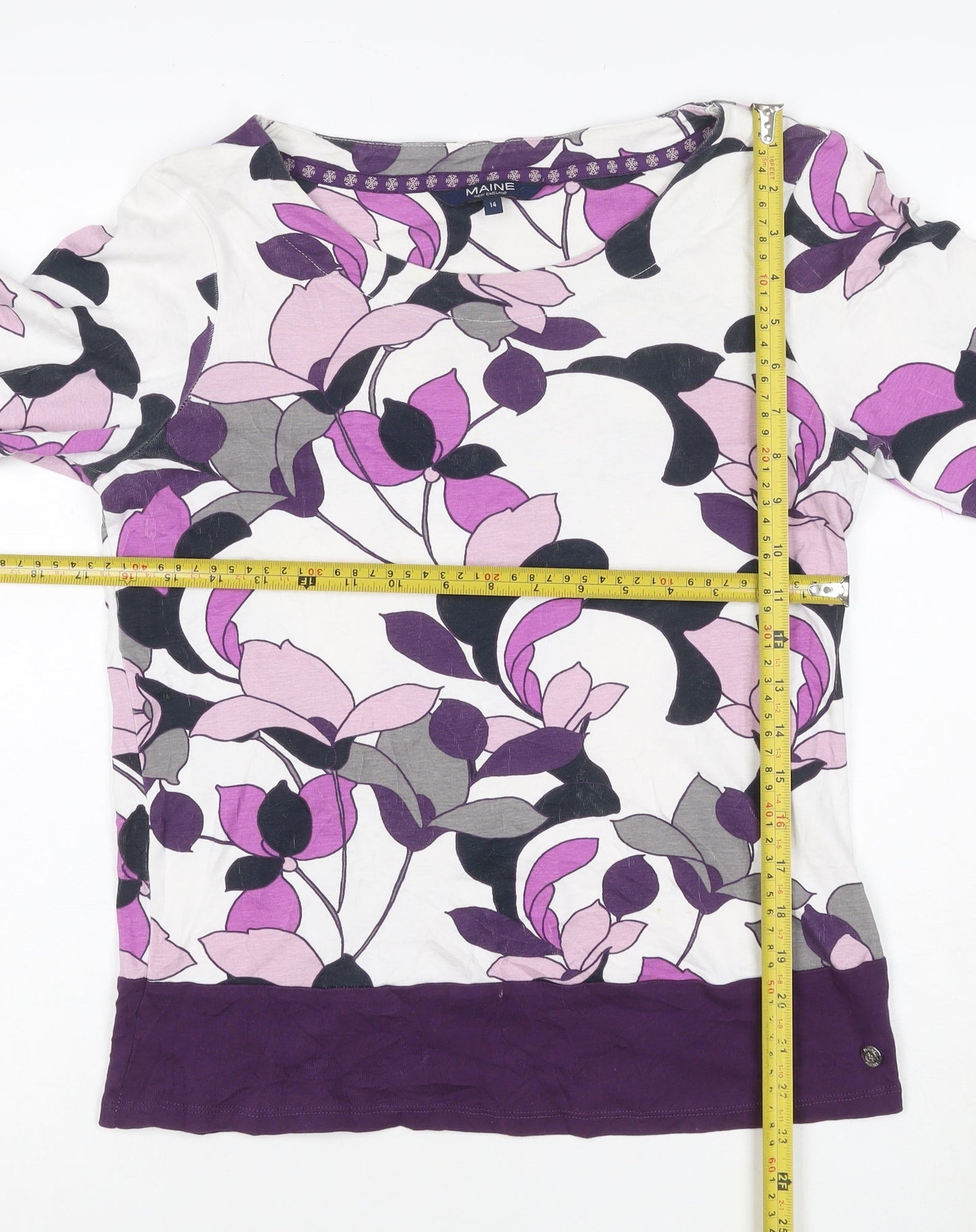 Maine New England Womens Multicoloured Floral Cotton T-Shirt Size 14