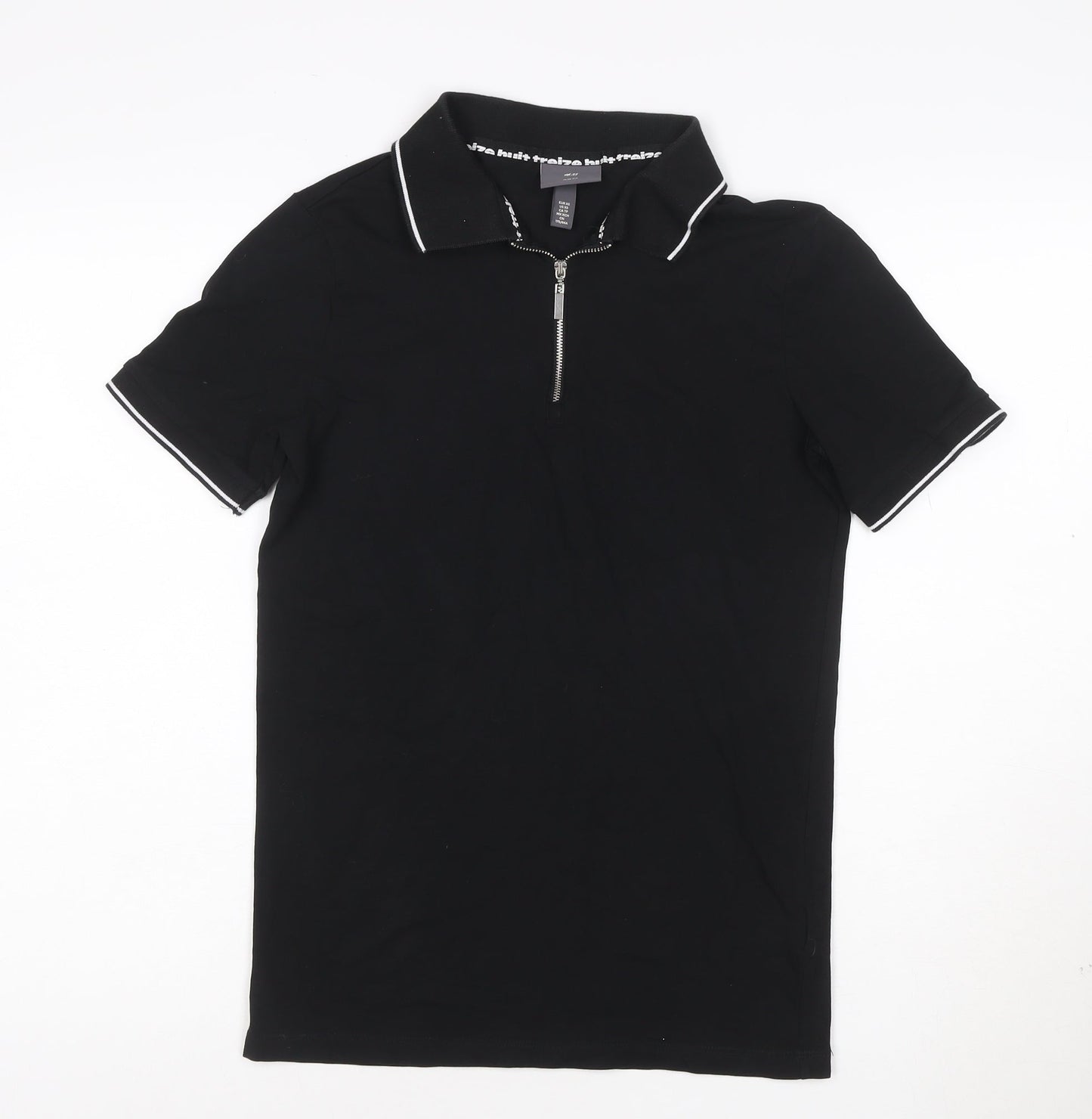H&M Men's Black Slim Fit 1/4 Zip Polo Shirt XS
