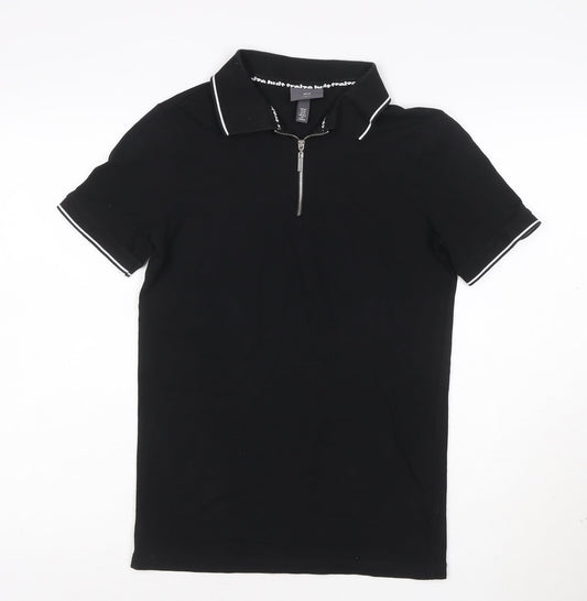 H&M Men's Black Slim Fit 1/4 Zip Polo Shirt XS