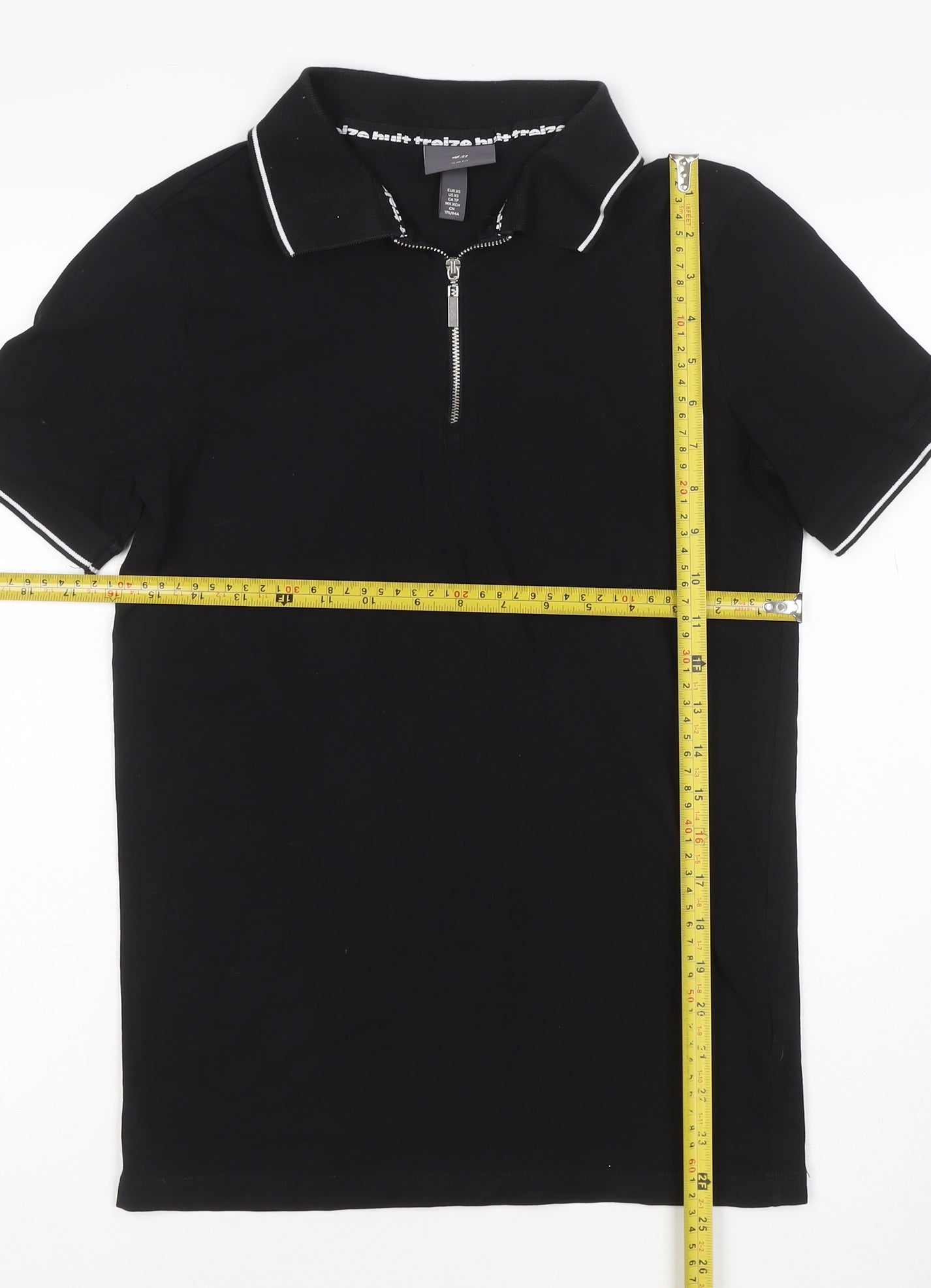 H&M Men's Black Slim Fit 1/4 Zip Polo Shirt XS