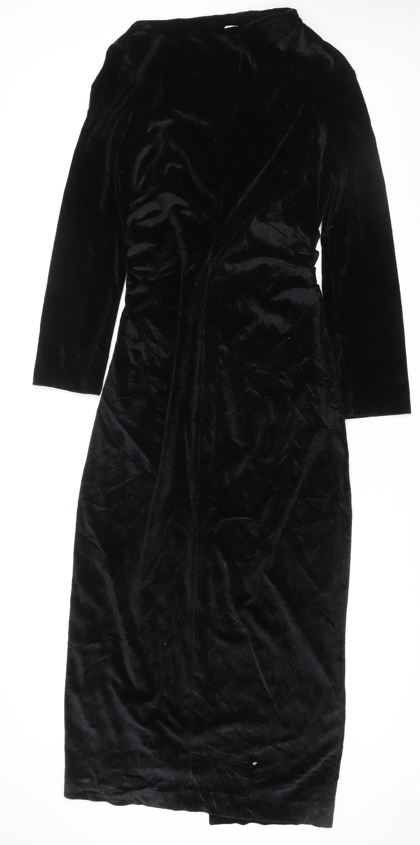 Zara Women Black Velvet Long Sleeve Maxi Wrap Dress L