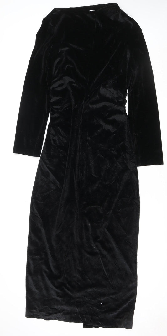 Zara Women Black Velvet Long Sleeve Maxi Wrap Dress L