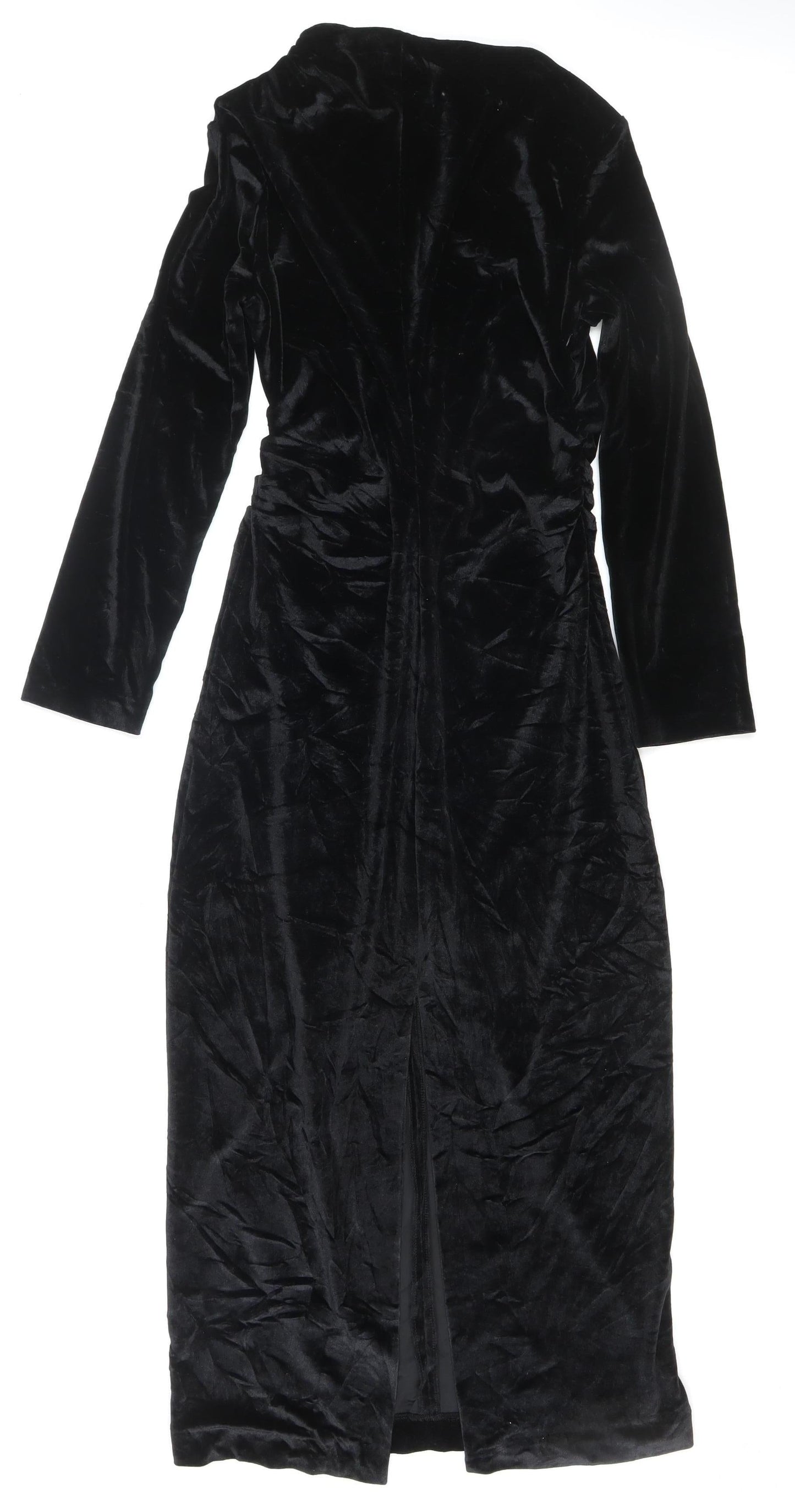 Zara Women Black Velvet Long Sleeve Maxi Wrap Dress L