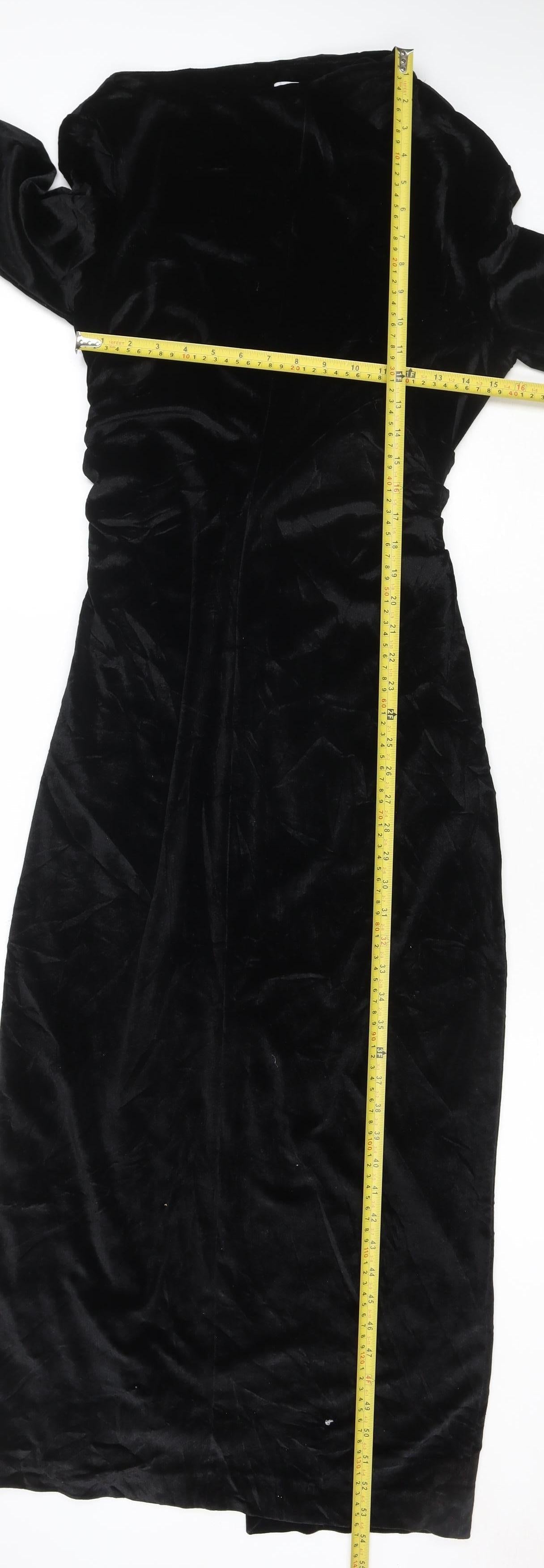 Zara Women Black Velvet Long Sleeve Maxi Wrap Dress L