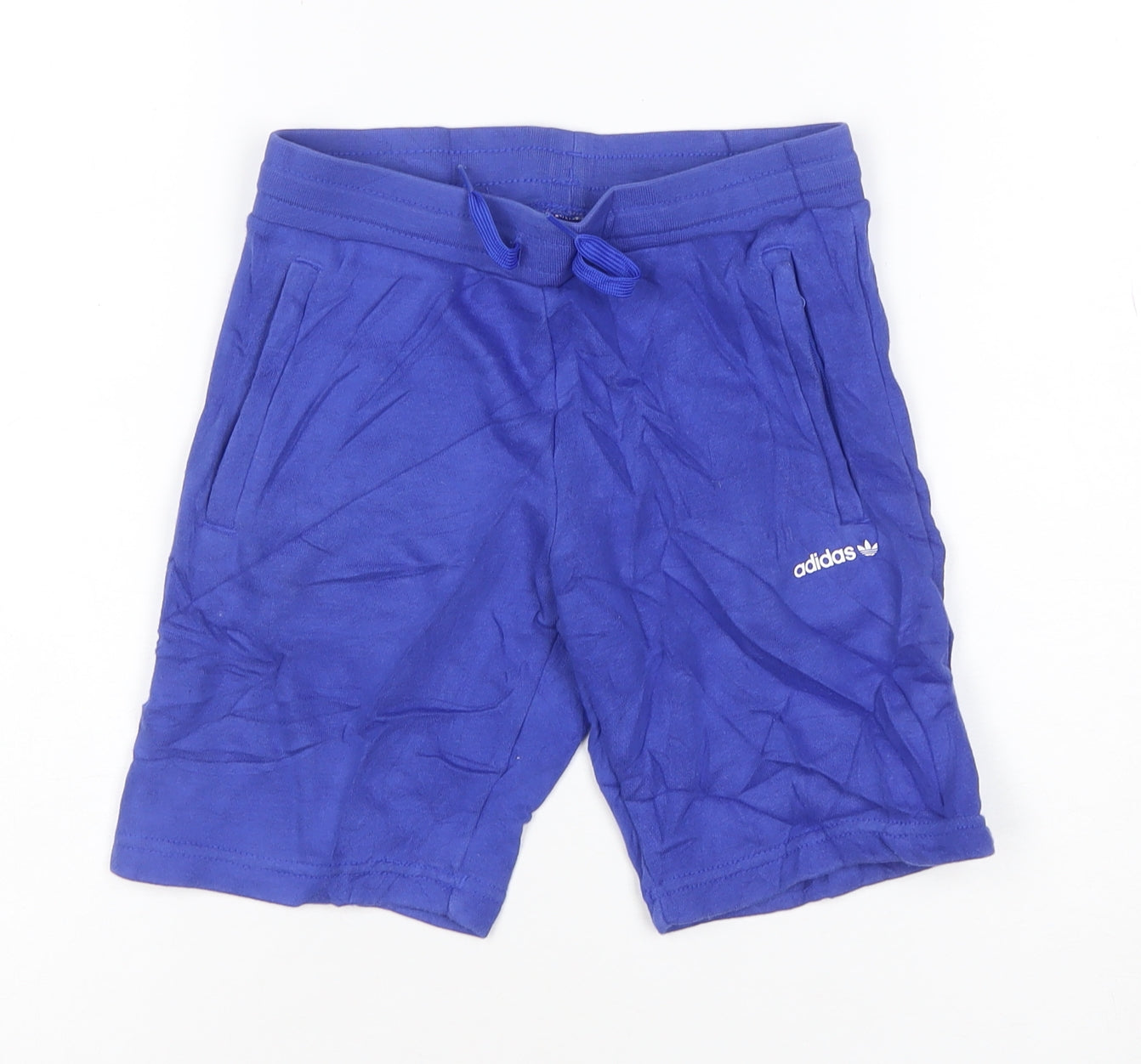 Adidas Boys Blue Sweat Shorts 8-9 Years Regular Fit Cotton Blend Gym Active