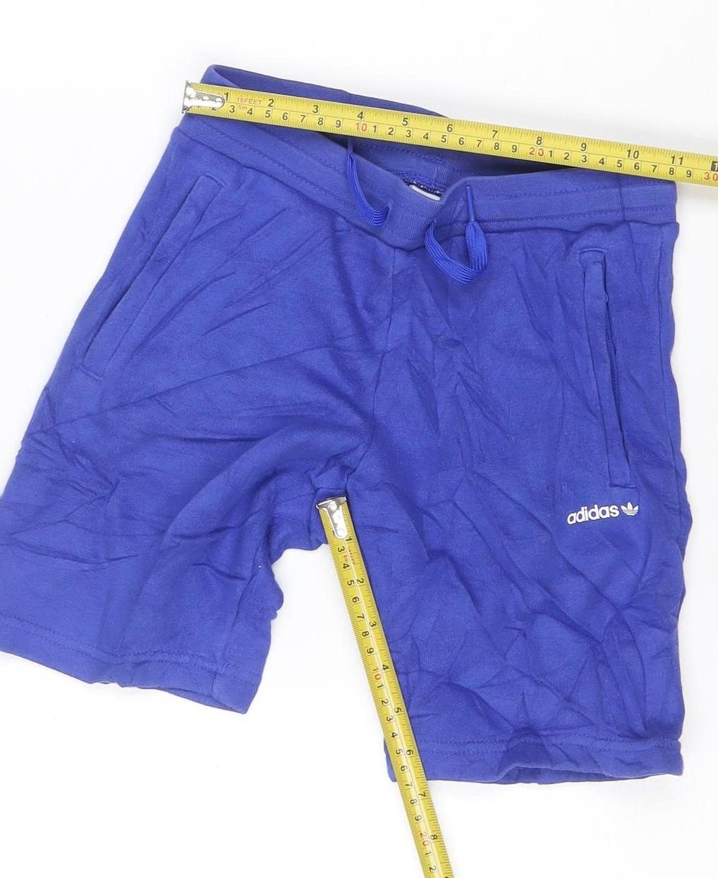 Adidas Boys Blue Sweat Shorts 8-9 Years Regular Fit Cotton Blend Gym Active