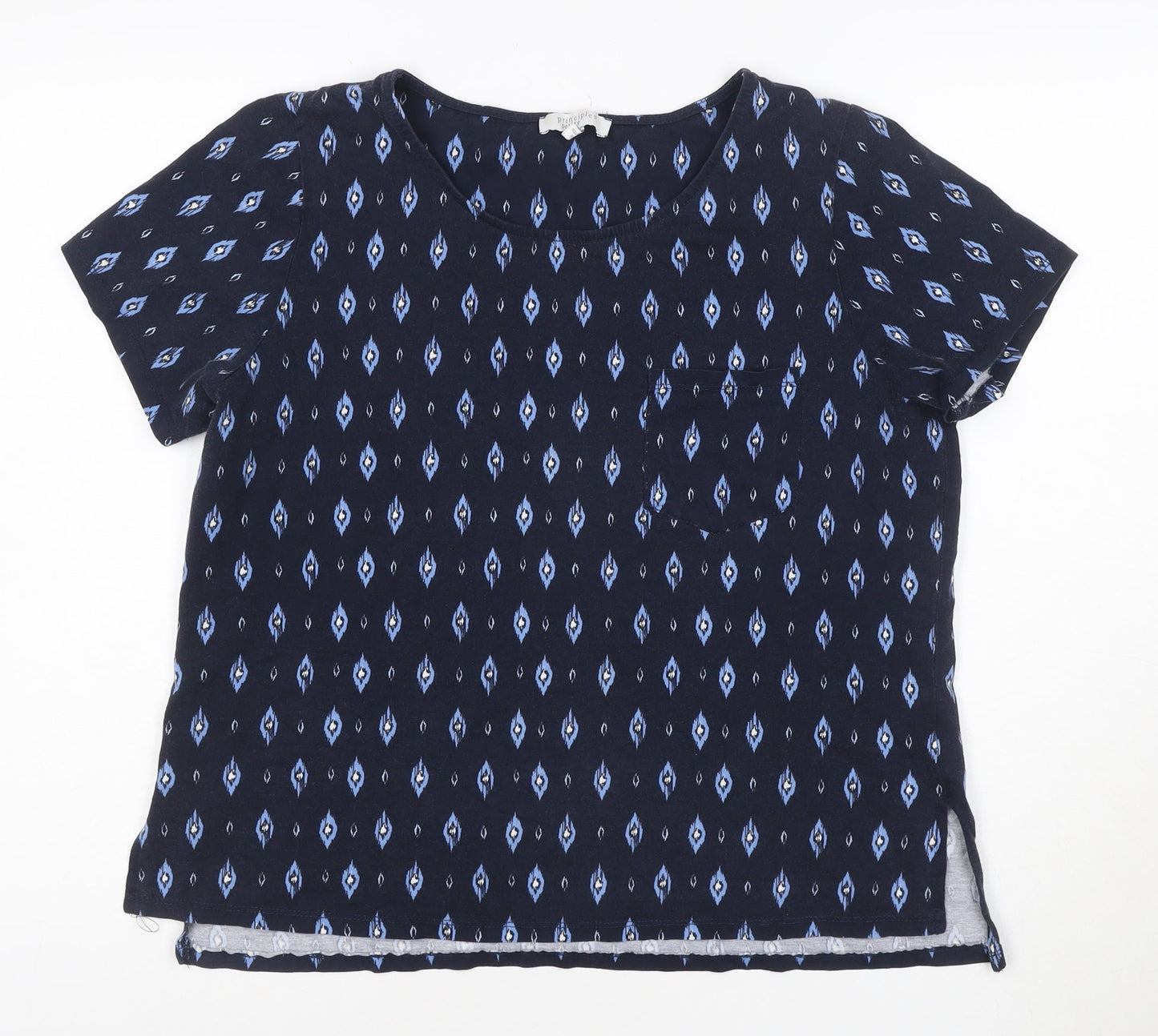 Principles Petite Women's Blue Geometric Cotton Short Sleeve T-Shirt Size 16