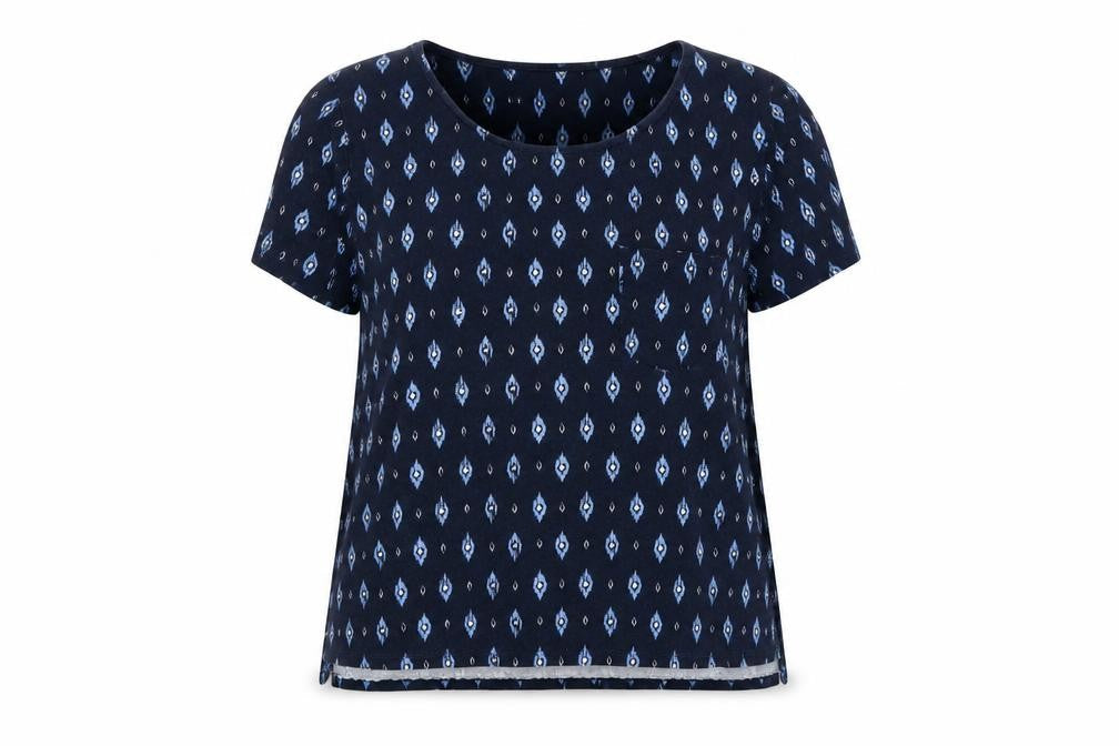 Principles Petite Women's Blue Geometric Cotton Short Sleeve T-Shirt Size 16