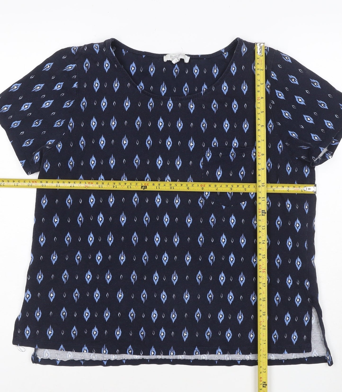Principles Petite Women's Blue Geometric Cotton Short Sleeve T-Shirt Size 16