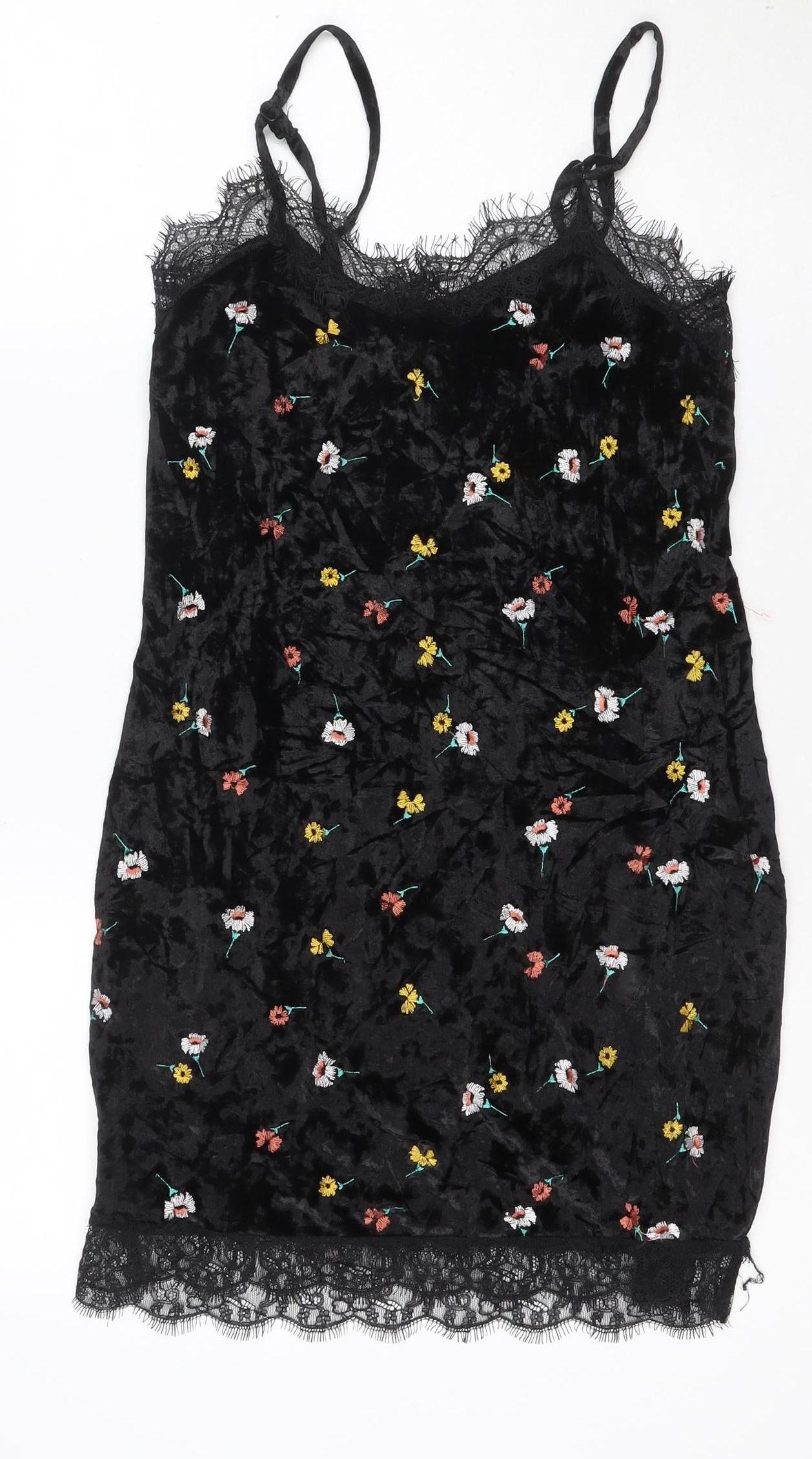 ASOS Women’s Black Floral Velvet Lace Slip Dress Size 6