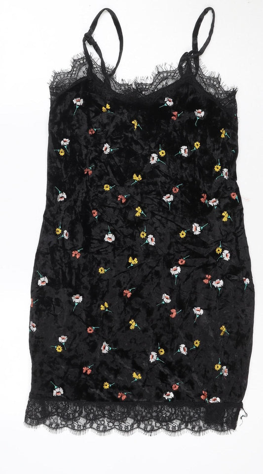 ASOS Women’s Black Floral Velvet Lace Slip Dress Size 6