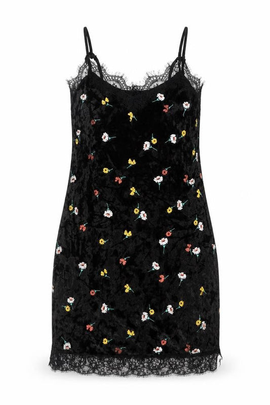 ASOS Women’s Black Floral Velvet Lace Slip Dress Size 6