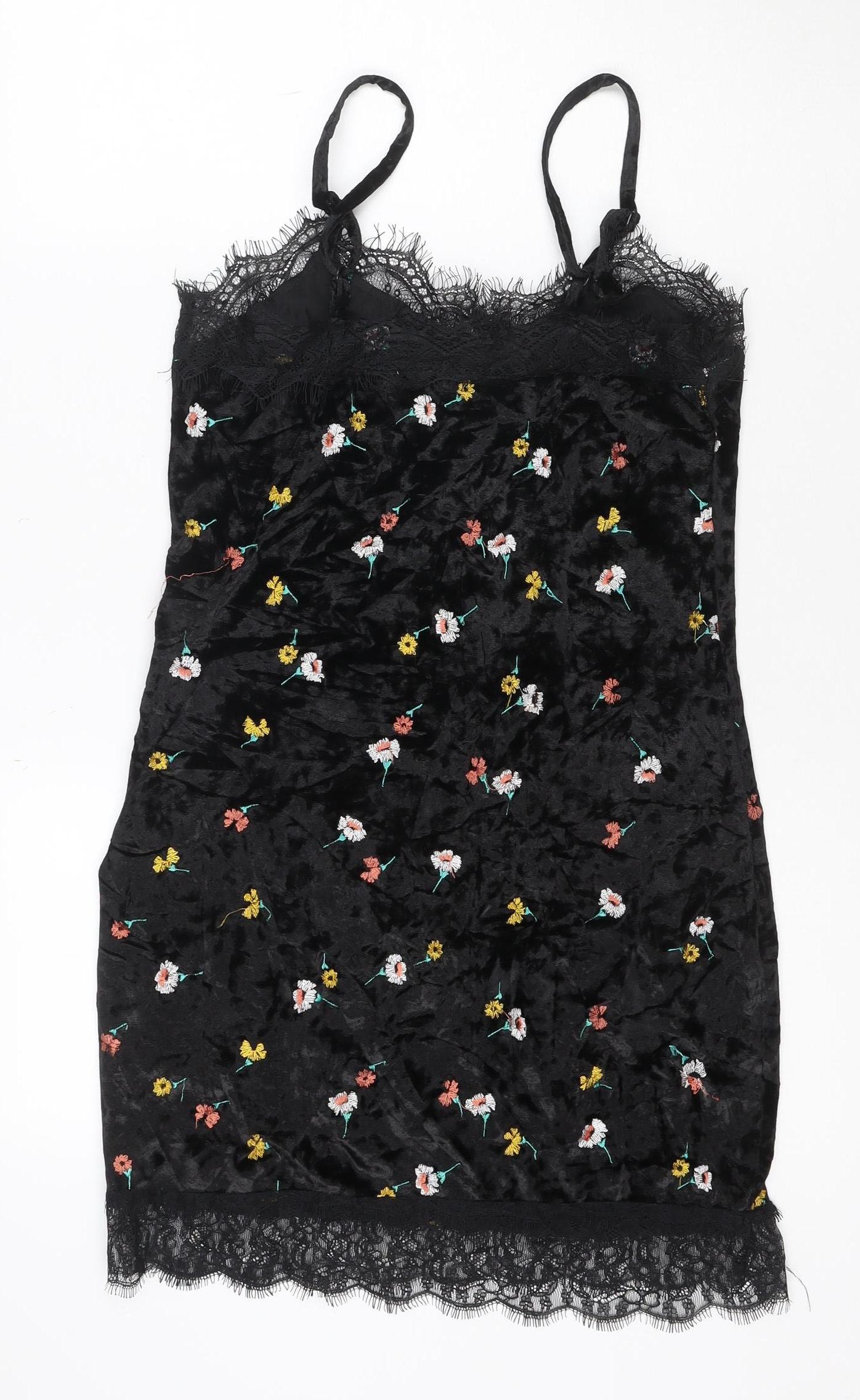 ASOS Women’s Black Floral Velvet Lace Slip Dress Size 6