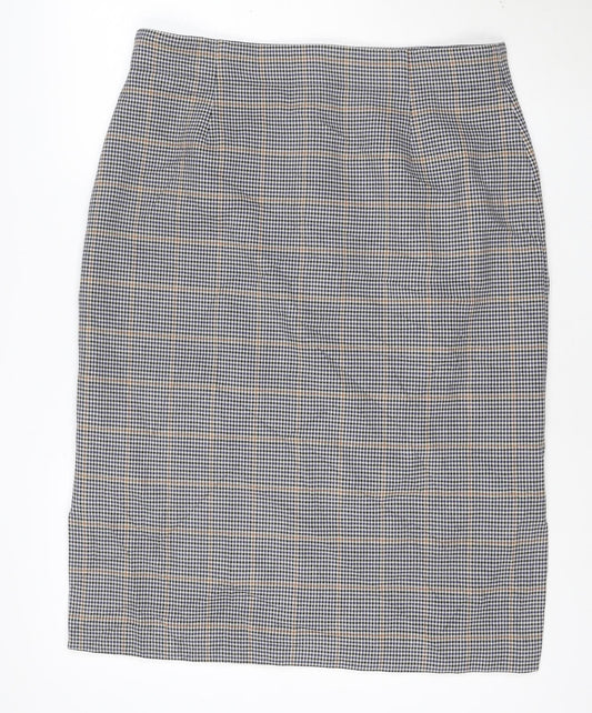 Marks and Spencer Women's Blue Check Pencil Skirt Size 16 Lined Workwear