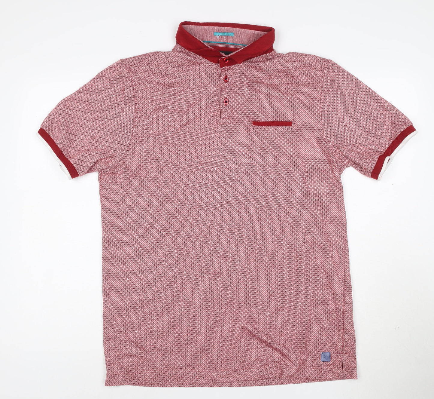 Remus Uomo Jeans Mens Red Geometric Pattern Polo Shirt XL