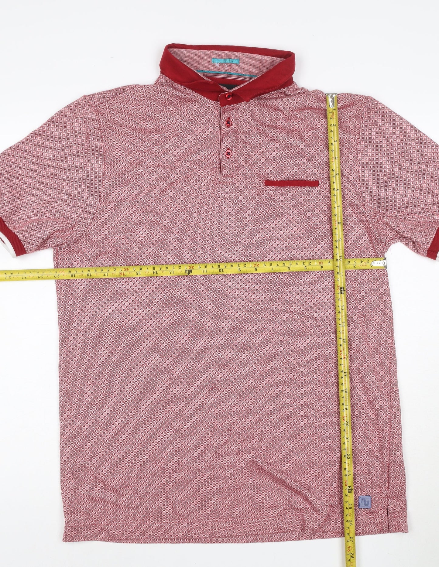 Remus Uomo Jeans Mens Red Geometric Pattern Polo Shirt XL