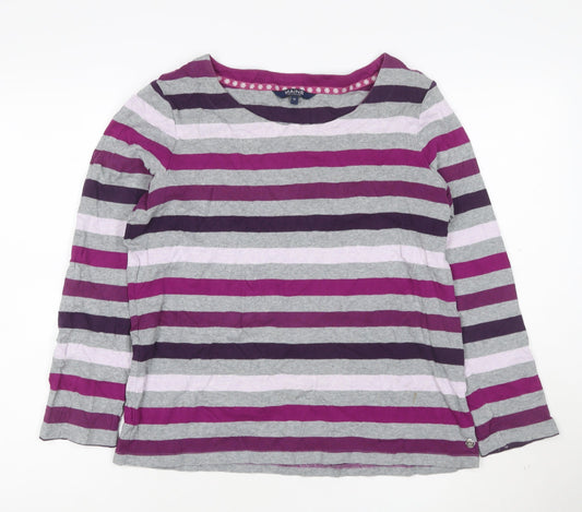 Maine New England Womens Multicoloured Striped Long Sleeve Cotton T-Shirt Size 16