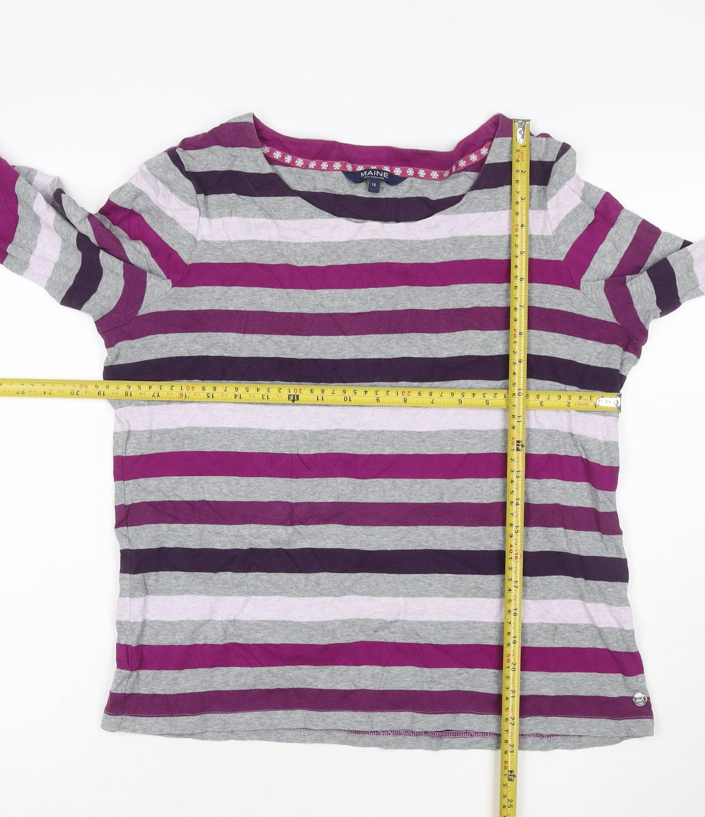 Maine New England Womens Multicoloured Striped Long Sleeve Cotton T-Shirt Size 16