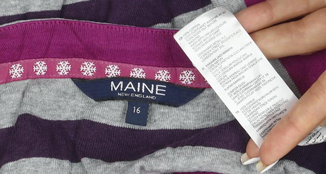 Maine New England Womens Multicoloured Striped Long Sleeve Cotton T-Shirt Size 16