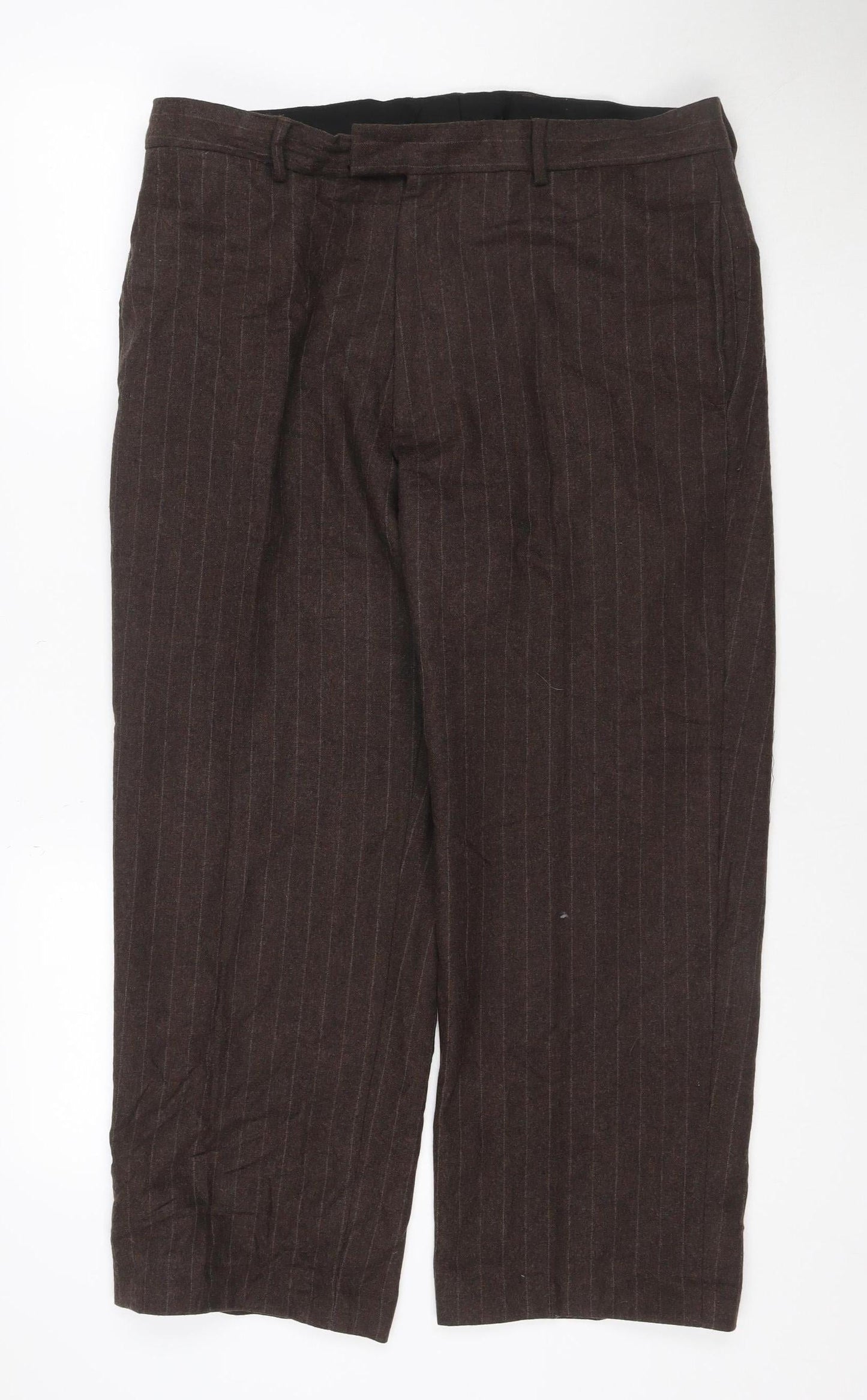 Linea Men’s Brown Wool Blend Pinstripe Dress Trousers 36L