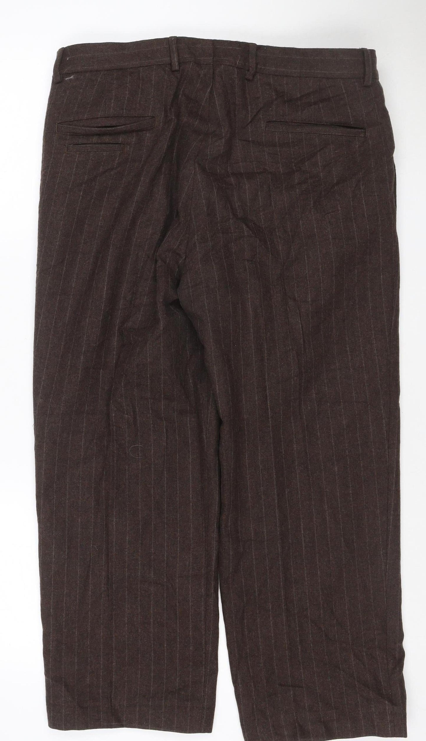 Linea Men’s Brown Wool Blend Pinstripe Dress Trousers 36L