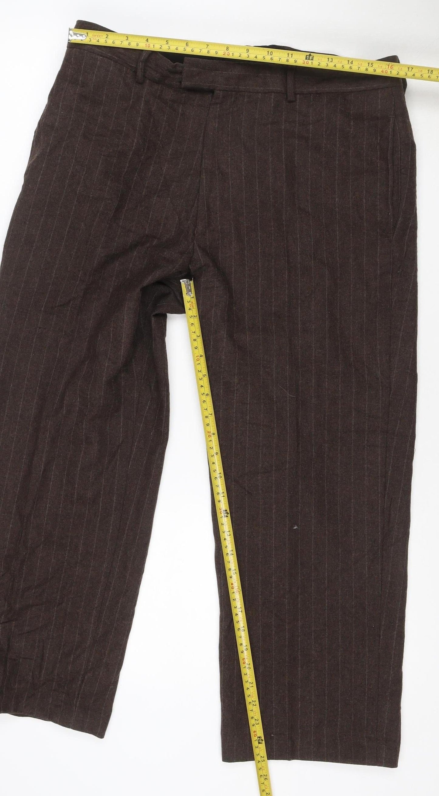 Linea Men’s Brown Wool Blend Pinstripe Dress Trousers 36L