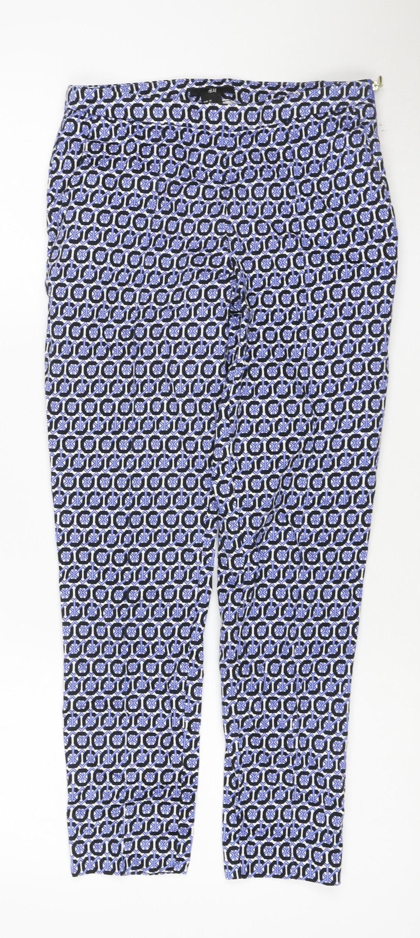 H&M Unisex Multicoloured Geometric Slim Trousers 2XS Cotton Blend
