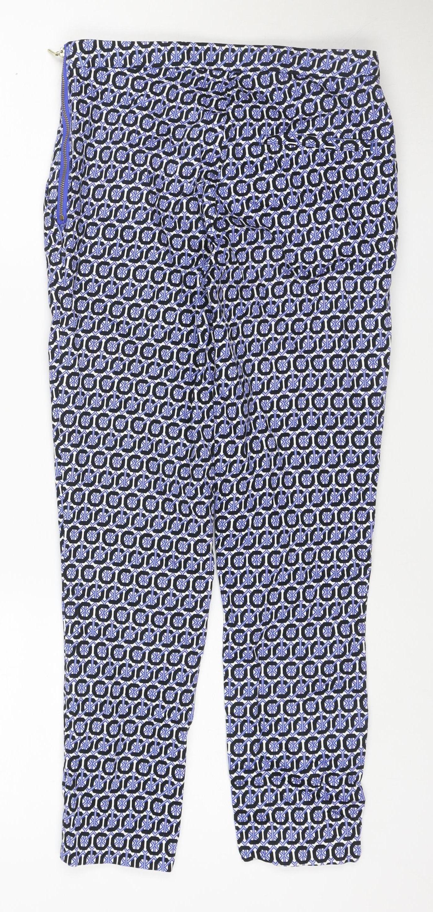 H&M Unisex Multicoloured Geometric Slim Trousers 2XS Cotton Blend