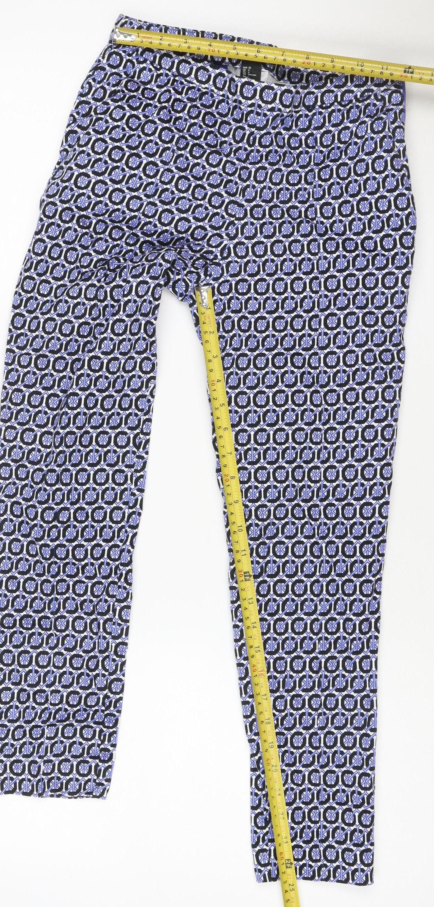H&M Unisex Multicoloured Geometric Slim Trousers 2XS Cotton Blend