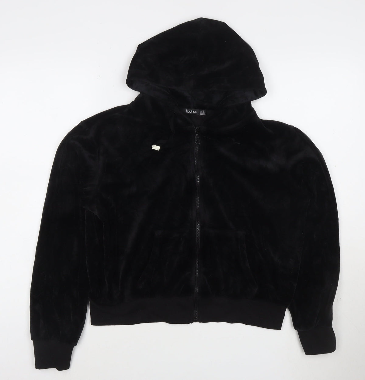 Boohoo Womens Black Velour Full Zip Hoodie UK 14