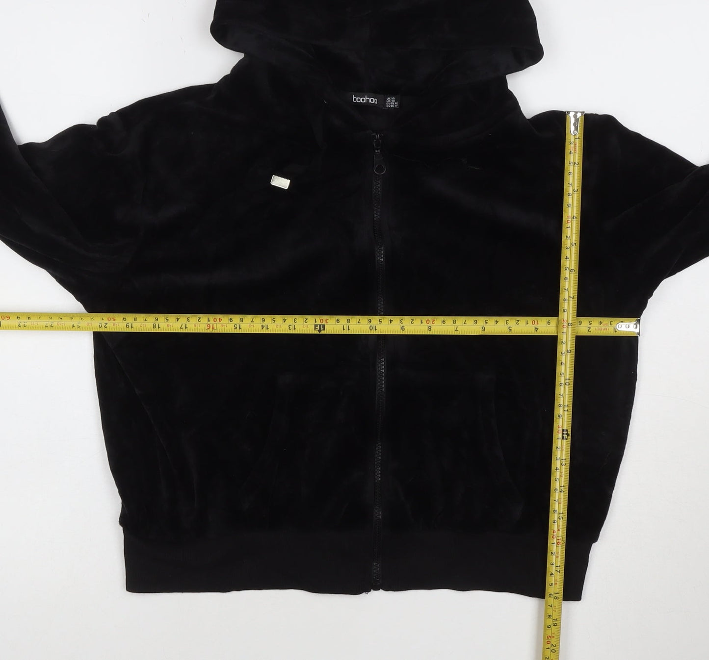 Boohoo Womens Black Velour Full Zip Hoodie UK 14