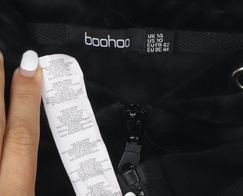 Boohoo Womens Black Velour Full Zip Hoodie UK 14