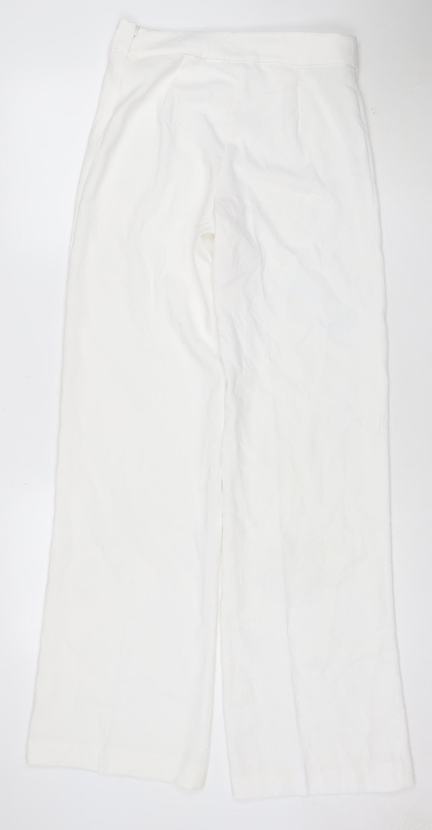 Zara Womens White Wide-Leg Trousers Size S Polyester