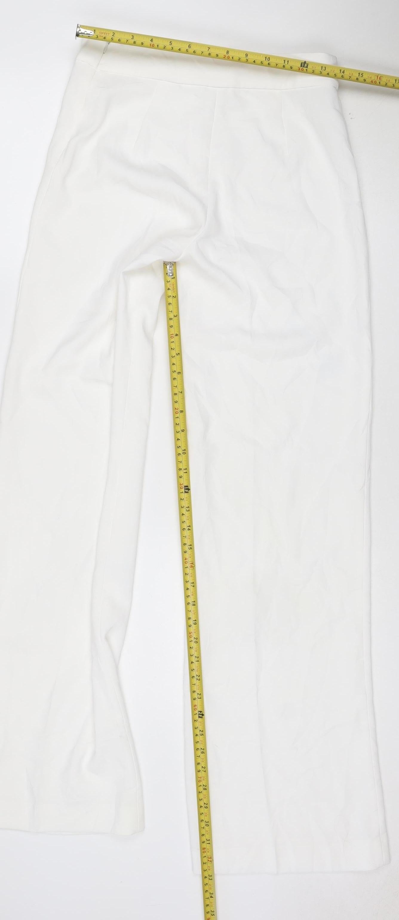 Zara Womens White Wide-Leg Trousers Size S Polyester