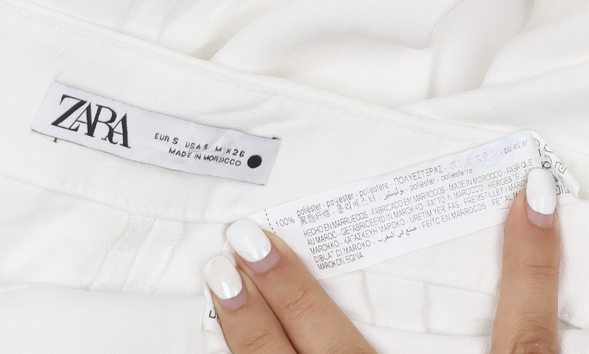 Zara Womens White Wide-Leg Trousers Size S Polyester