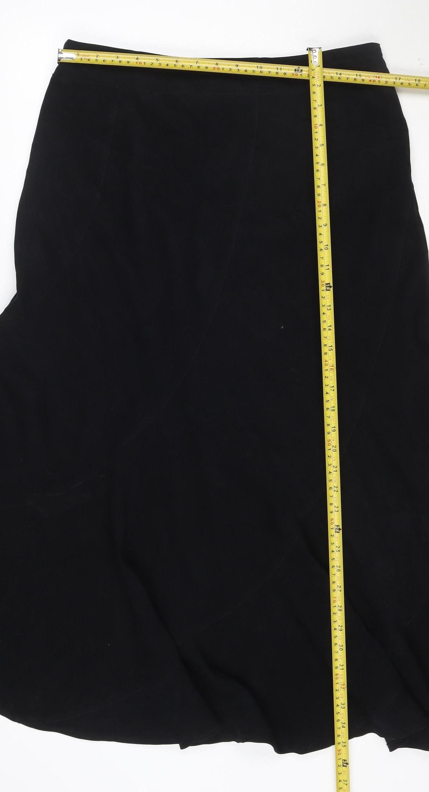 Next Women Black Flared Knee Length Skirt Size 14 Polyester Blend