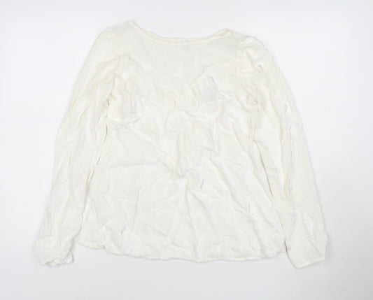 Ghost Women Ivory Viscose Long Sleeve V-Neck Blouse M