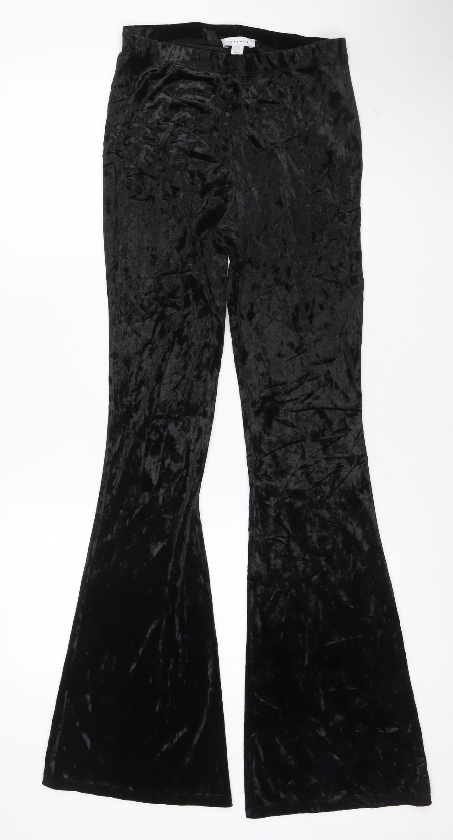 Topshop Women’s Black Velvet Flared Trousers Size 10