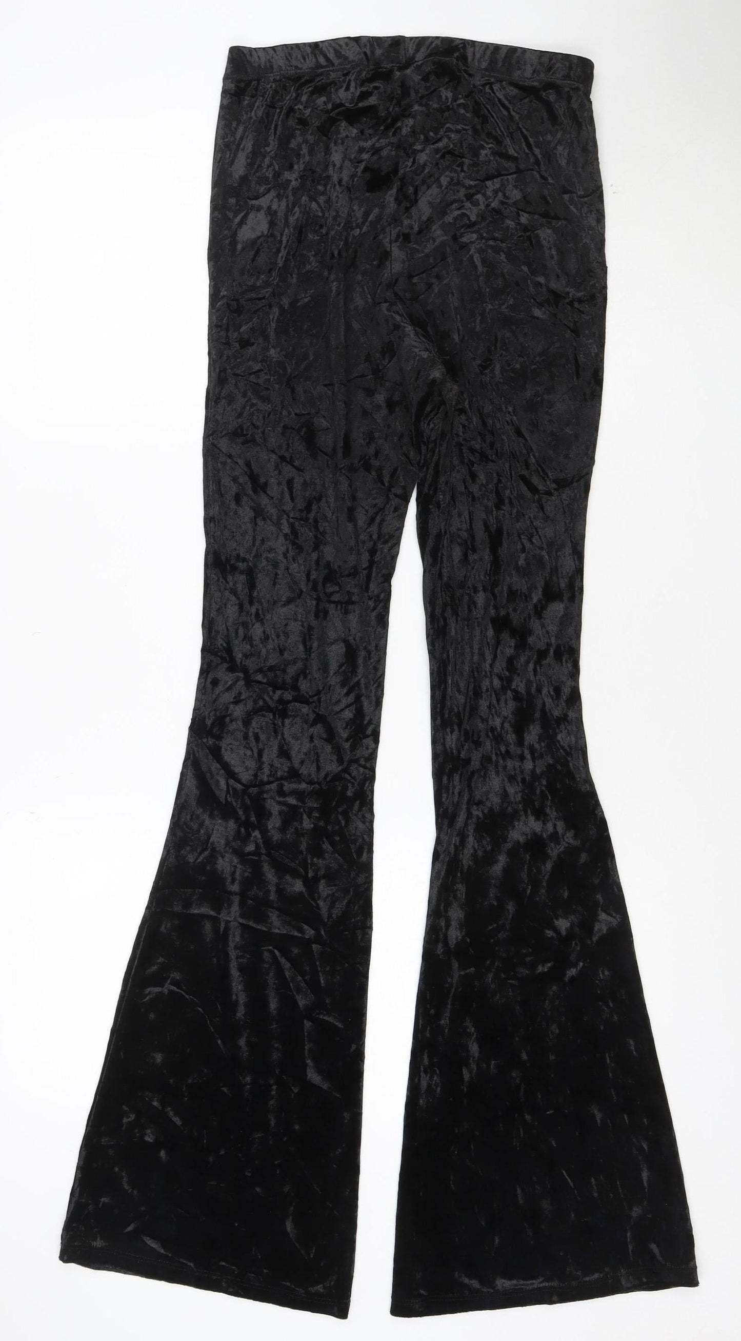 Topshop Women’s Black Velvet Flared Trousers Size 10