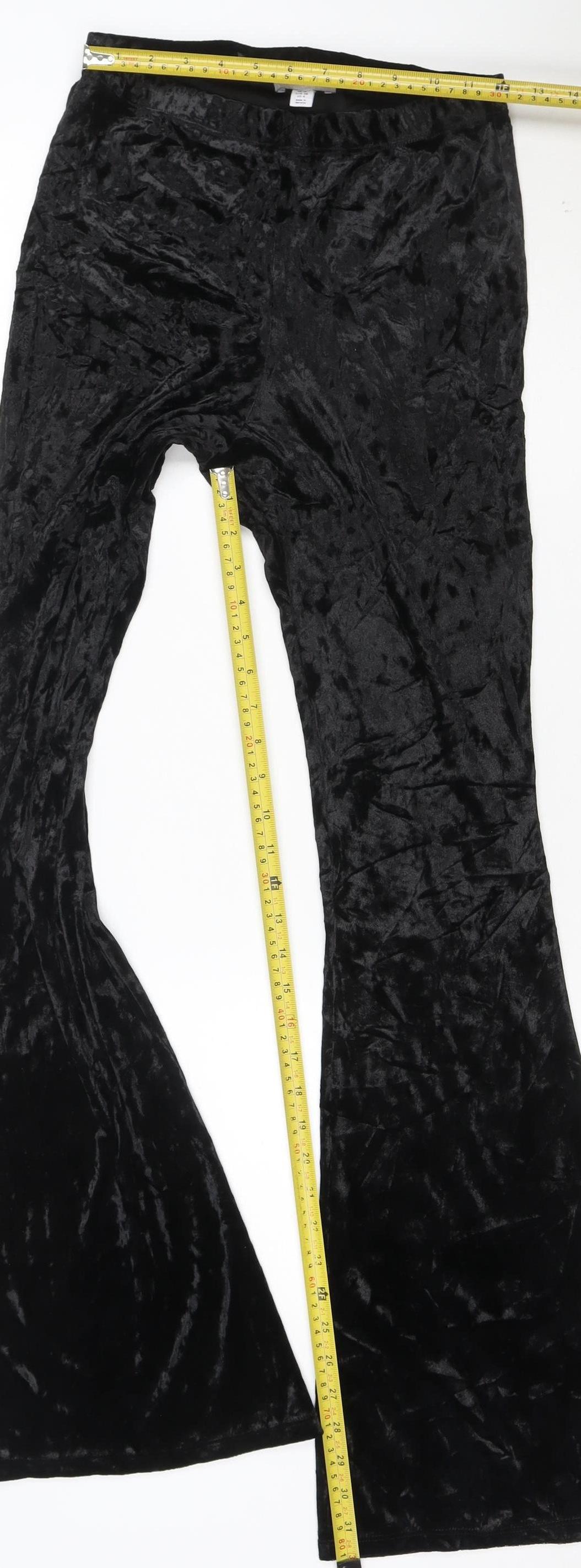 Topshop Women’s Black Velvet Flared Trousers Size 10