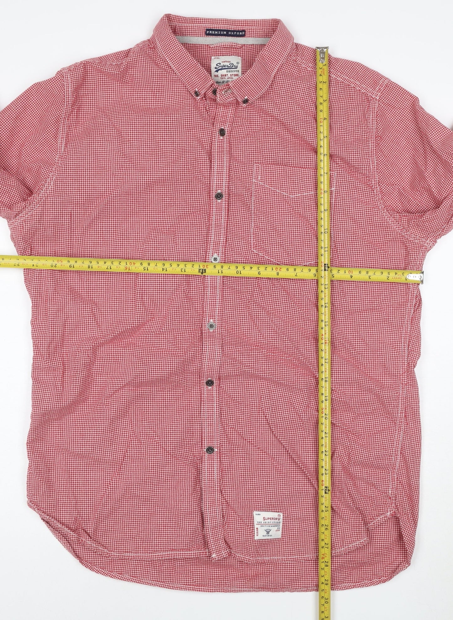 Superdry Men's Red Check Oxford Long Sleeve Cotton Shirt L
