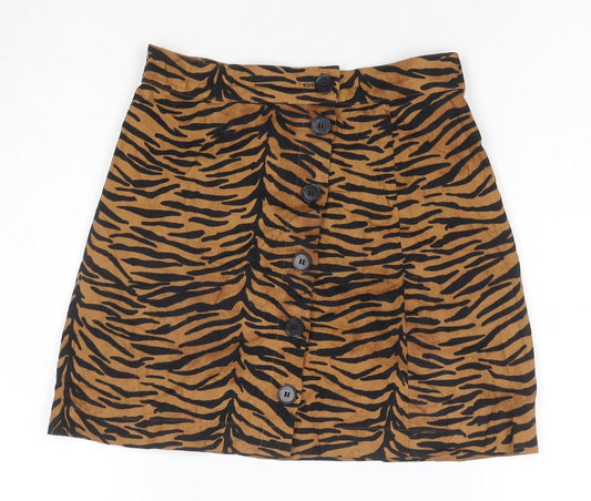 H&M Divided Women's Brown Animal Print Button A-Line Skirt Size 6