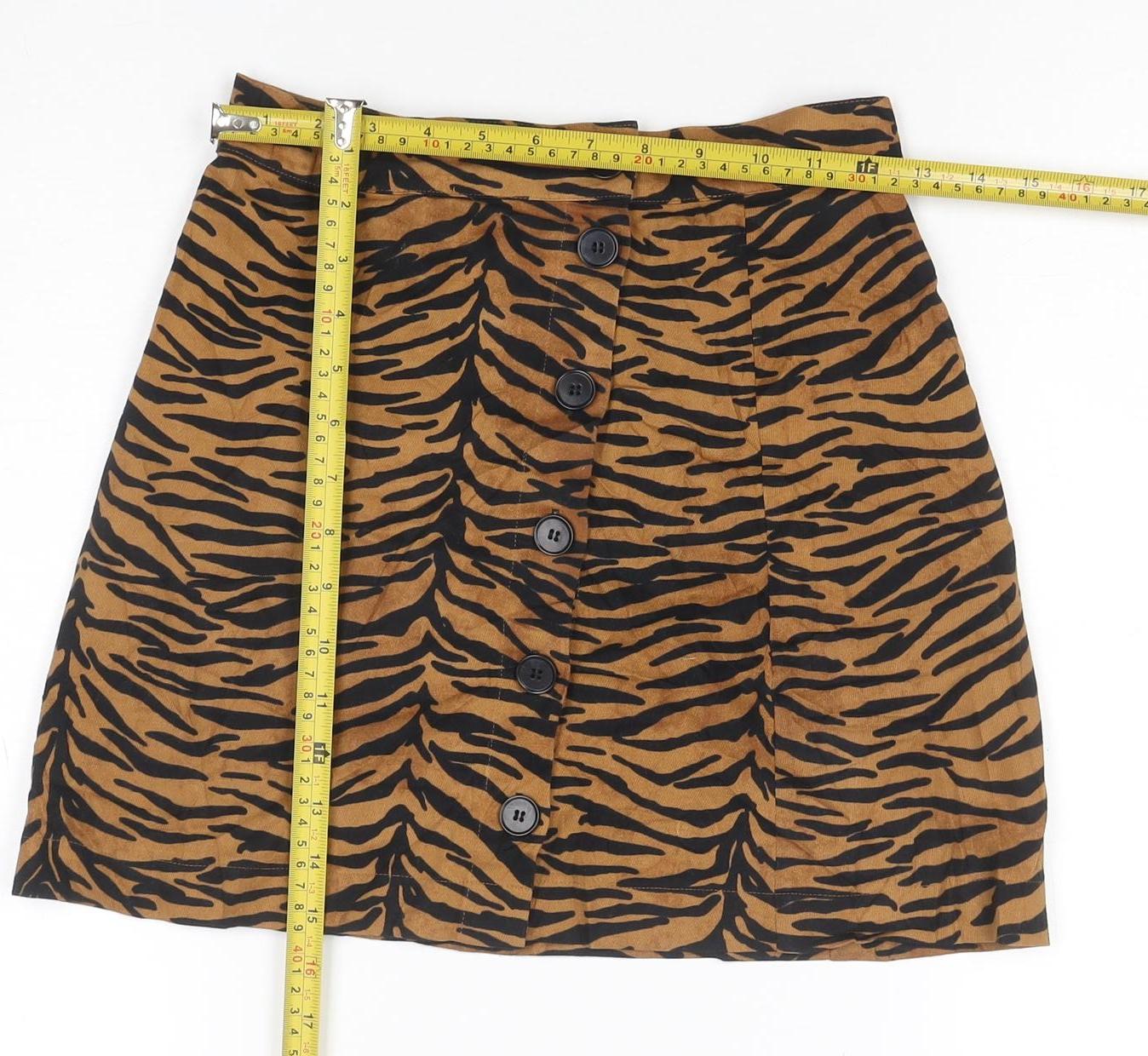 H&M Divided Women's Brown Animal Print Button A-Line Skirt Size 6