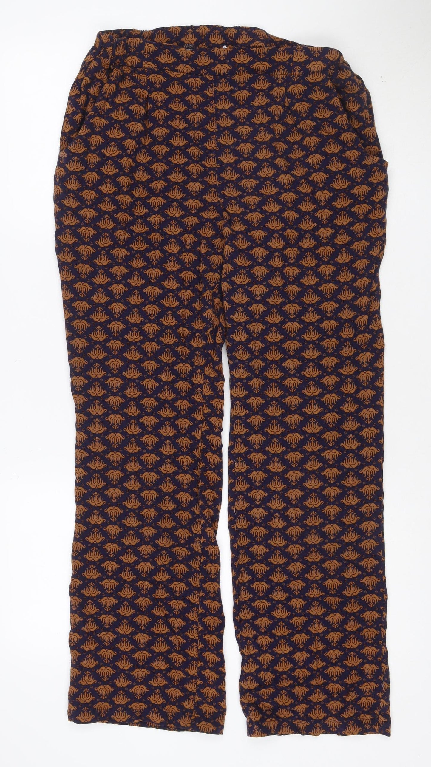 Cotton Traders Women Blue Brown Paisley Trousers Size 16 Viscose