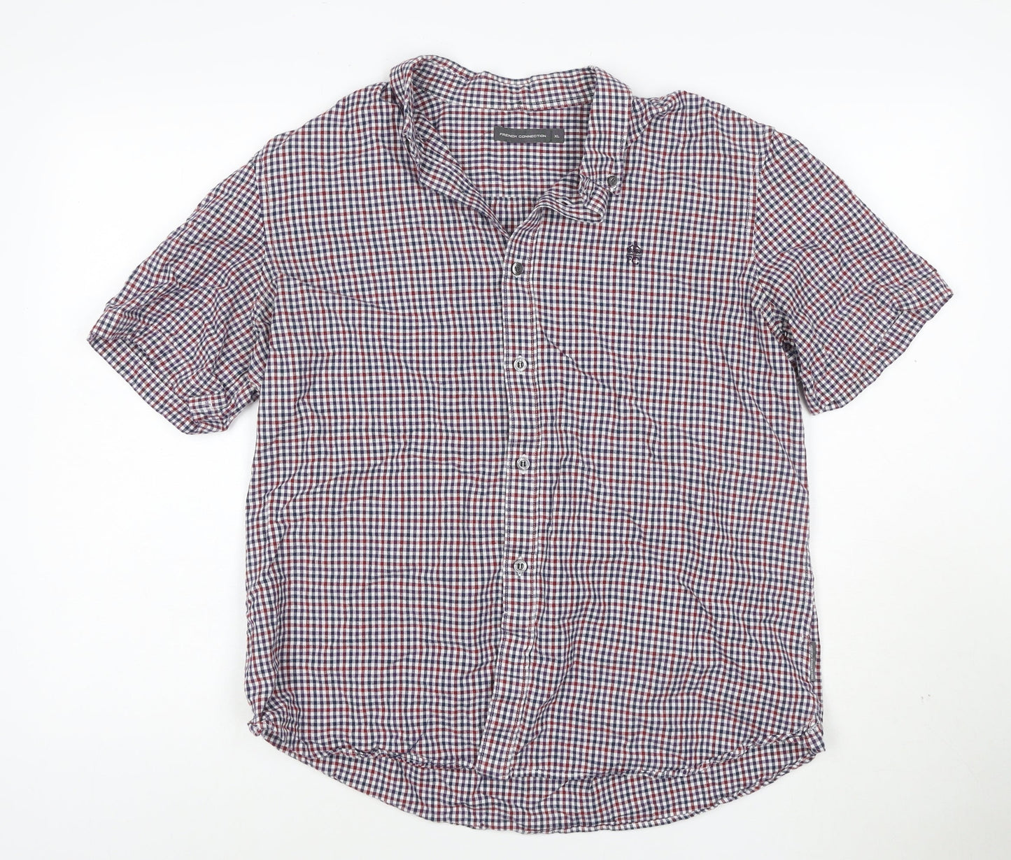 French Connection Men’s Multicoloured Check Button-Up Cotton Shirt XL